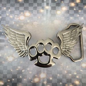 Flying Knux Brass Knuckles Winged Belt Buckle silver finish